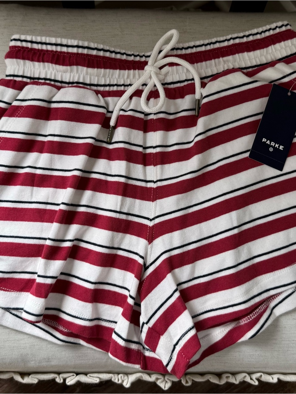 PARKE X Target collab-Women's Red, White and Navy-Striped-Soft Pull On Shorts-XS